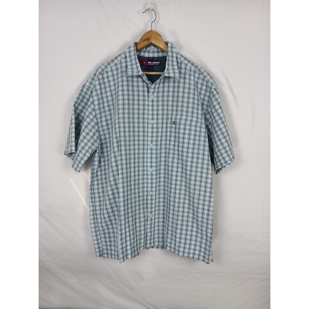 Men's Reel Legends Blue Plaid Vented Shirt Size XL Pre-Owned